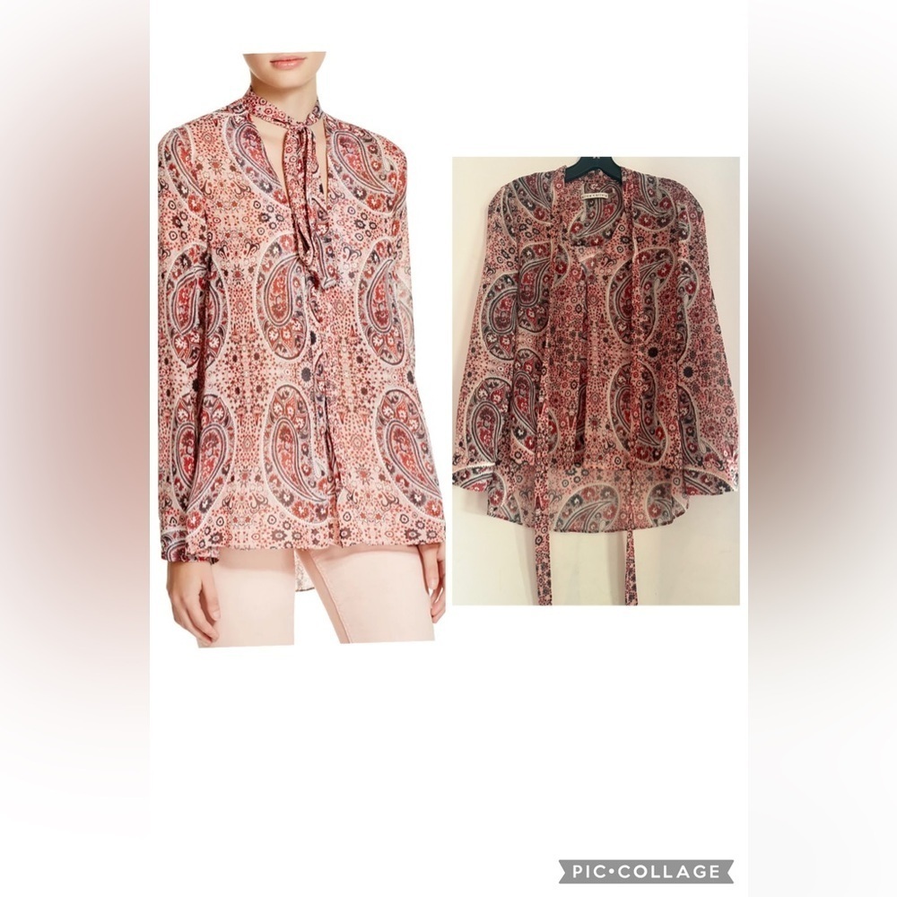 Alice & Olivia Anabel Tie Neck Paisley Blouse XS